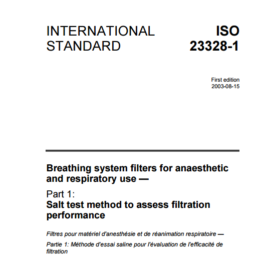 표준 -ISO 23328 마취 및 호흡기 사용을위한 호흡 시스템 필터